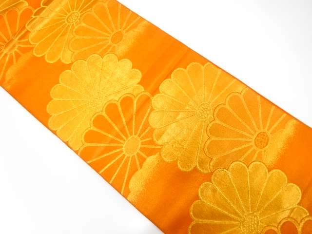 JAPANESE KIMONO / ANTIQUE FUKURO OBI / SILK / WOVEN KIKU